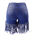 short en jean à pompons pour femme